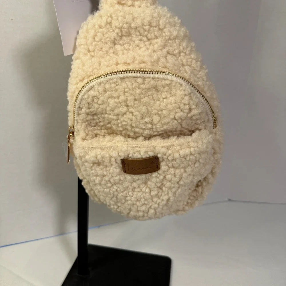 Cozy Chic I Am Sherpa‎ Sling Bag Cream Ivory Faux Shearling Crossbody Backpack